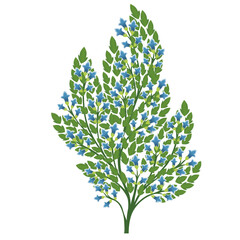 Madhubani Theme Tree with Small Blue Flowers 