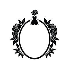 Fototapeta premium Elegant Rose Floral Frame with Woman Silhouette Perfect for Wedding Invitations, Logos, and More