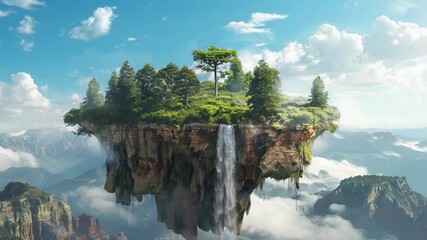 Floating island fantasy landscape scenic footage - Powered by Adobe