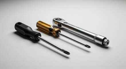 Fototapeta premium Linear Arrangement of Flathead, Phillips, and Torque Wrenches