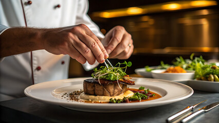 Chef Plating a Gourmet Dish in a Fine Dining Restaurant

