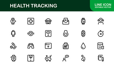 Minimalist Health Tracker Icons. Perfect for Fitness, Medical Records, and Digital Wellness Designs