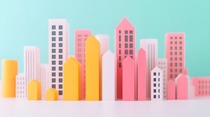 Obraz premium Colorful paper cityscape representing real estate growth and investment trends