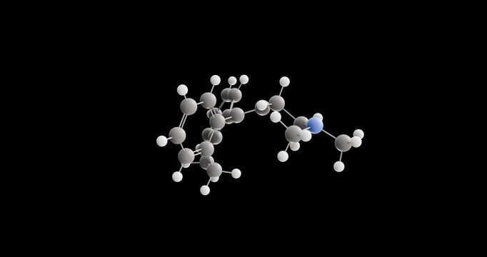 Amitriptyline molecule, rotating 3D model of alpha-1 blockers, looped video on a black background
