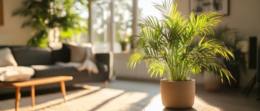 Parlor palm in sunlit living room