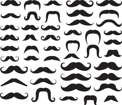 Big set of mustache black silhouette vector collection