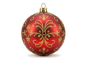Elegant red christmas ornament decorated with gold glittery filigree pattern festive design