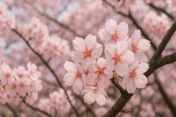 Fototapeta premium Serene pink cherry blossoms bloom.