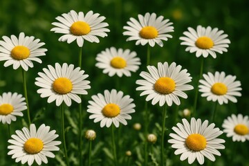 Fototapeta premium Bright daisies in green field.
