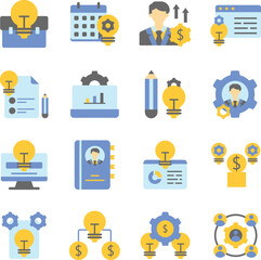 Business Concept illustration set. Includes of  idea, innovation, startup, plan, strategy, goal, vision, and More. Vector flat color collection