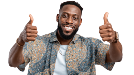 Positive Attitude: A portrait of a smiling man giving thumbs up, expressing approval, satisfaction, and positivity.