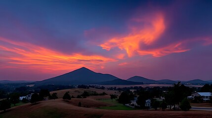 Obraz premium Fiery Sunset over Mountain Vista with Georgia Hills.