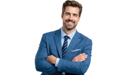 Confident Business Man: A distinguished business man stands tall, radiating confidence, and exuding an air of success in a striking studio portrait. 