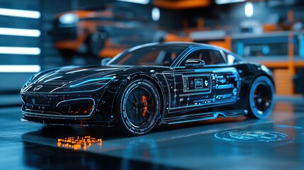 Obraz premium Futuristic sports car with digital interface technology concept