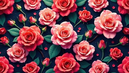 Naklejka premium Intricate blooming roses in a continuous, repeating design , repeat, wrapping, wallpaper