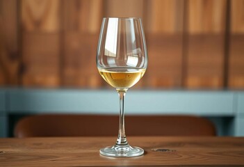 Elegant stemless wine glass on wood, close-up , modern, item
