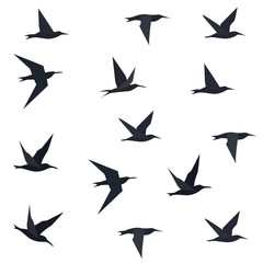 Vector set of black and white origami birds silhouette illustration