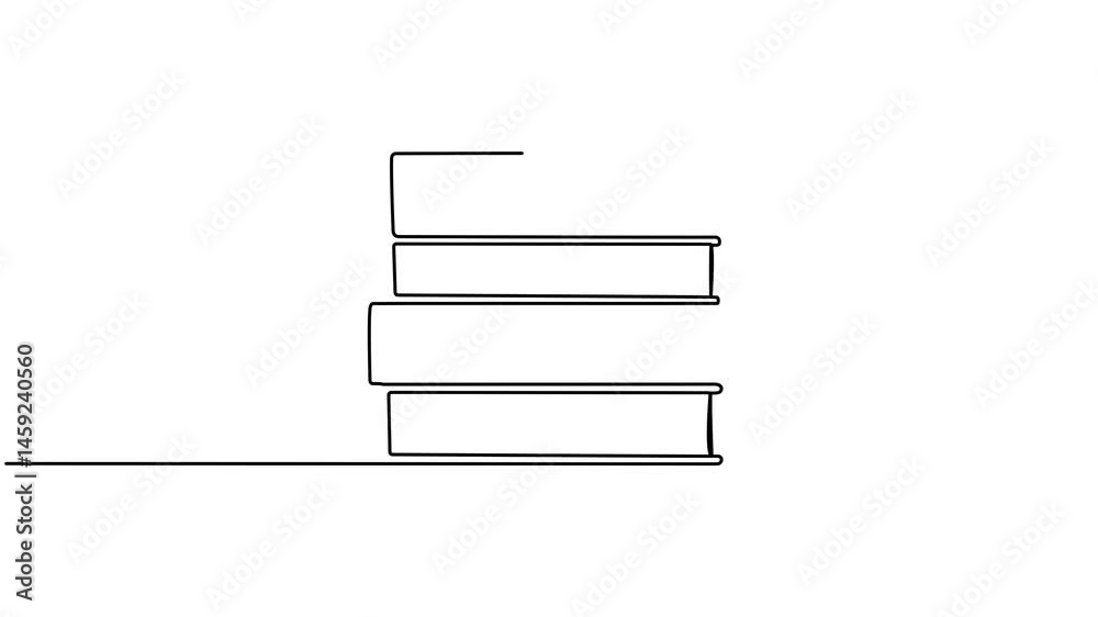 Poster stack of books continuous one line art drawing animation. reading time concept animated video.