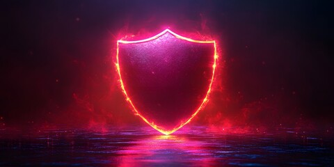 Glowing shield emblem with radiant background in futuristic security concept