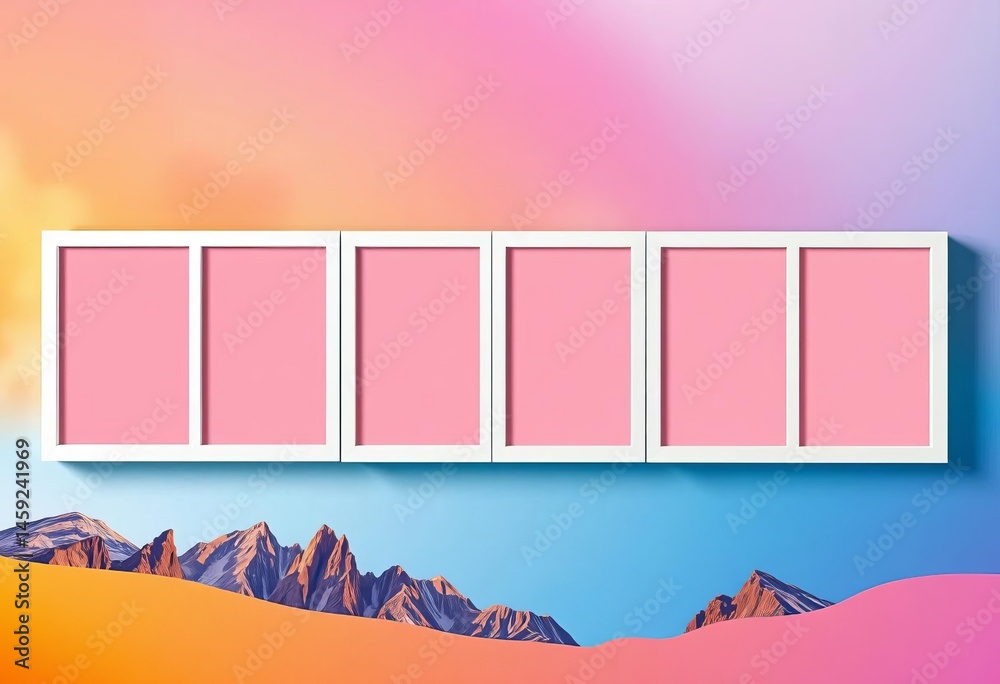 Wall mural empty modern vertical collage photo frame mockup template with blank spaces for design, frame, image