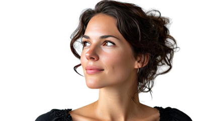 Serene contemplation: A captivating woman's portrait that exudes peace, serenity, and a touch of wistfulness, bathed in the soft glow of natural light.