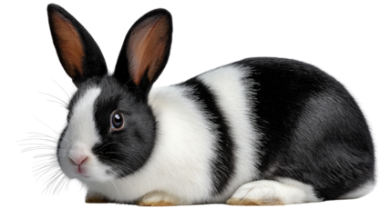 Dutchess Rabbit: A captivating image of a sleek black and white rabbit, epitomizing the epitome of a bunny's elegance. the exquisite detail of the animal. 