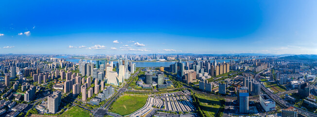 Fototapeta premium Aerial view of Qianjiang New Town, Hangzhou, Zhejiang, China