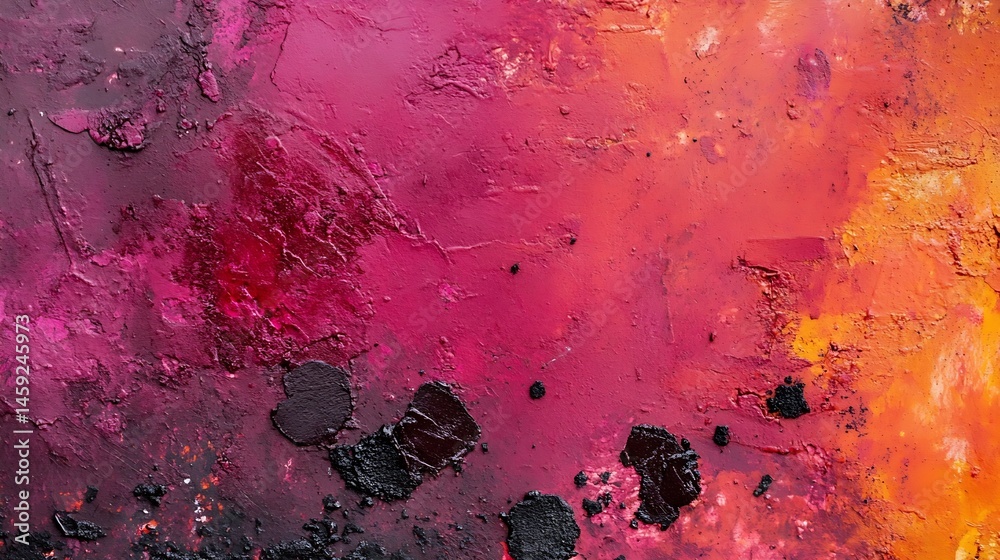 Poster Abstract crimson and orange textured painting with black accents, showcasing a dynamic interplay of color and texture, ideal for modern art or design projects. : Generative AI