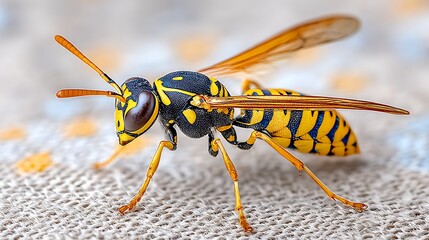 Detailed Close up of a Yellow Jacket Wasp on Fabric Insect Macro Photography