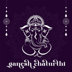 Traditional Ganesh Chaturthi vector design with minimalist Ganesha line art and ornamental background great for spiritual event promotions flyers and cultural graphics