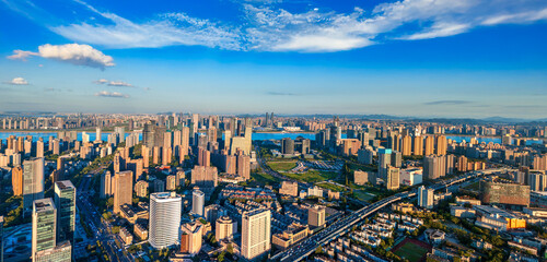 Fototapeta premium Aerial view of Qianjiang New Town, Hangzhou, Zhejiang, China