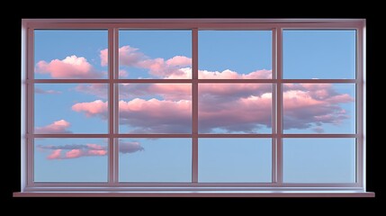 Fototapeta premium Pink Sunset Cloudscape Viewed Through Paned Window.