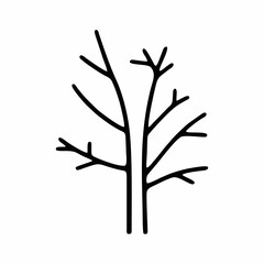 Bare tree vector, simple winter illustration, Minimalist tree graphic, leafless branch silhouette, Vector bare tree, black on white background