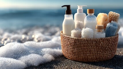 Reusable beach items ocean shore lifestyle photography calming waves close-up view sustainable living