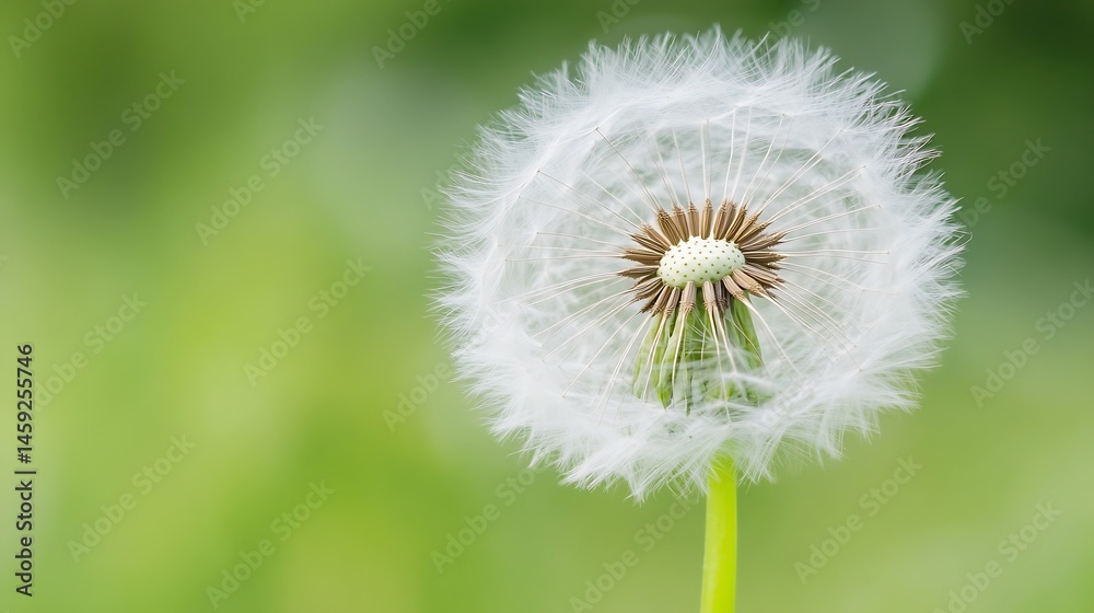 Aufkleber close-up view of a dandelion seed head, showcasing its delicate white seeds and brown center against