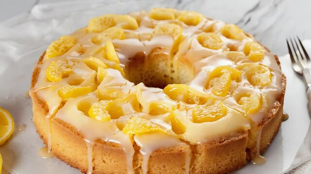 Bundt pineapple cake with tropical fruit topping