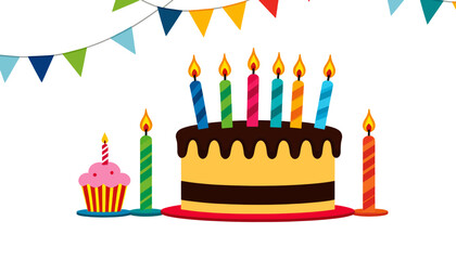 Colorful Birthday Cake_Cupcake Celebration with Candles and Pennant Banner_Perfect for Parties and Festive Occasions_Bright and Cheerful Birthday Design