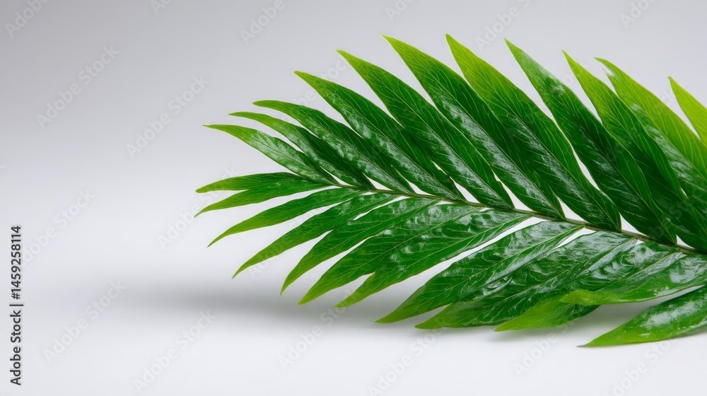 Aufkleber Single bright green fern frond displays fine leaf divisions against a clean white background, creating a serene and fresh atmosphere with ample copy space