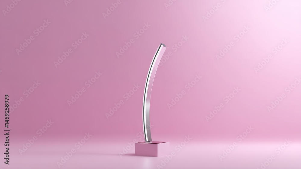 Poster curving figure displays a smooth gradient from pink to orange on a pedestal, illuminated by soft gal