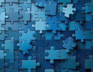 Blue puzzle pieces, various shades