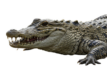 Fototapeta premium A chilling portrait of a Nile crocodile showing off teeth and scales