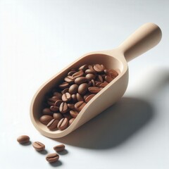 Fototapeta premium Wooden Scoop with Roasted Coffee Beans – Side View on White