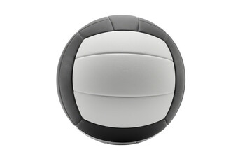 A gray and white volleyball floats silently in the abyss its form solid and textured