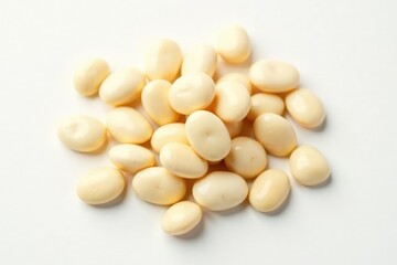 Scattered white beans on pristine white background, macro, beans, nutrition