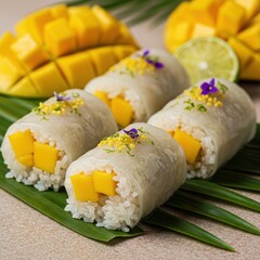 Luxury Mango Sticky Rice Sushi Rolls with Coconut Jelly Wraps