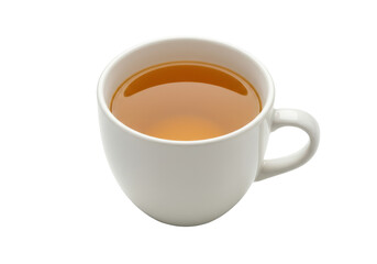 A white mug brimming with golden tea a warm inviting brew against a stark black backdrop