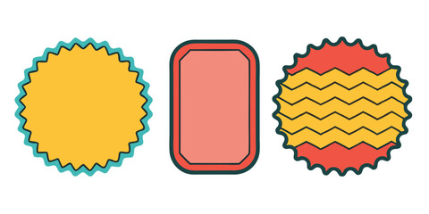 Retro style labels stickers and badges in yellow coral and red colors
