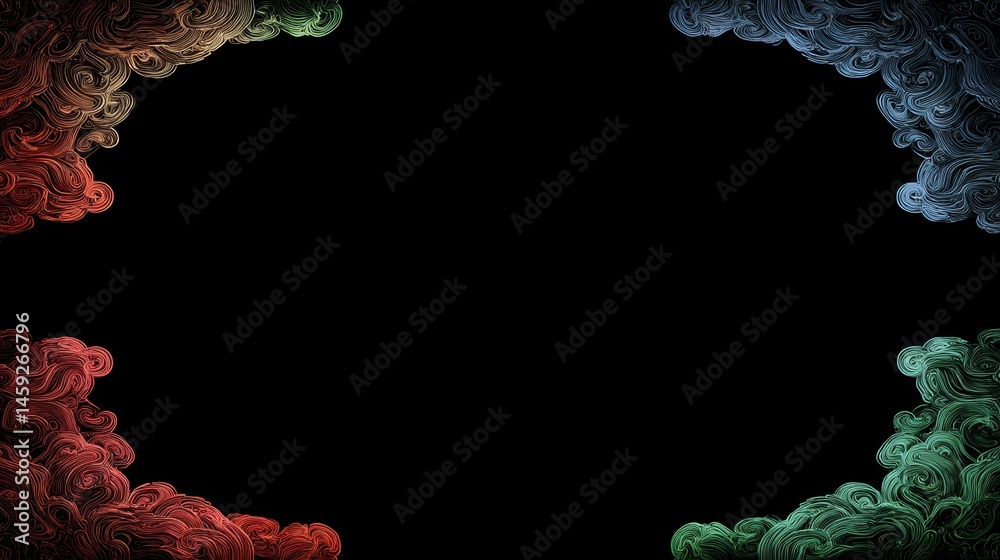 Leinwandbilder Bright colors intertwine in a flowing paisley layout with curling floral tendrils, creating a lively backdrop perfect for design use on the left side