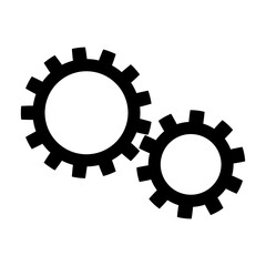 Minimalist illustration of two interlocking black gears, representing mechanics, machinery, and precision engineering. Vector illustration.