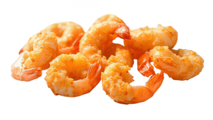Set of delicious fried shrimps in breading on the grill on a transparent background.
